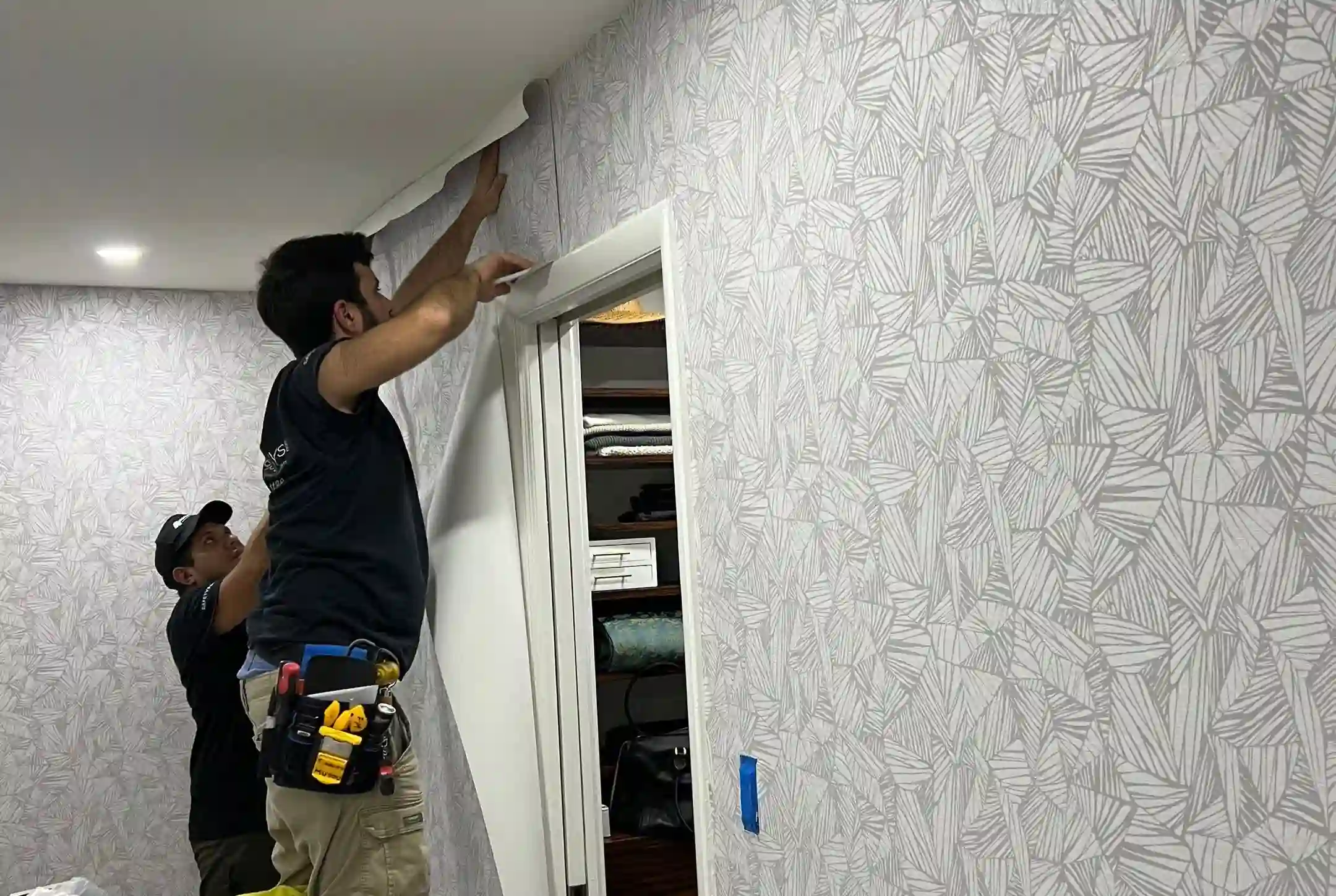 Elegant wall covering in residential dining room in Silver Lake, Los Angeles